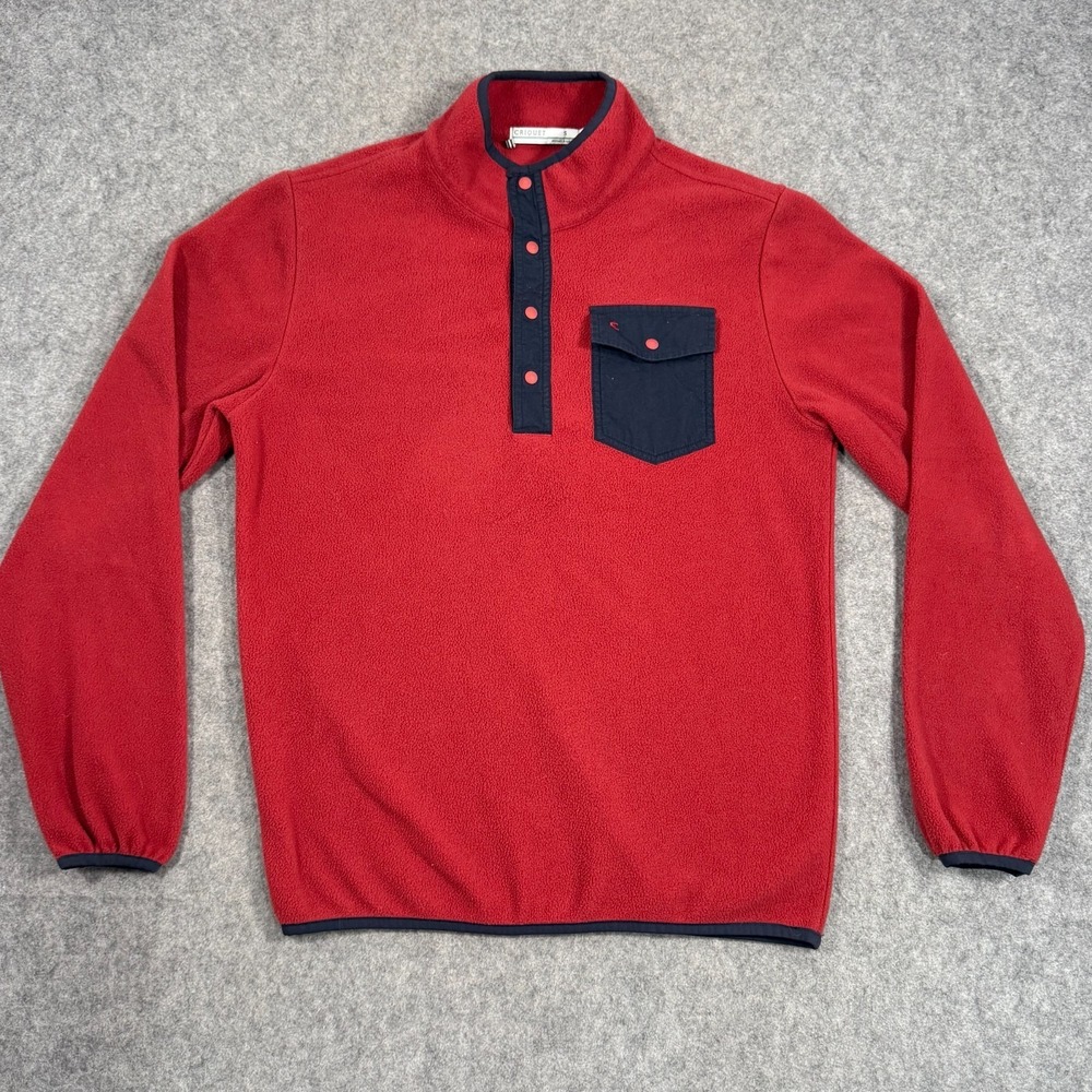 Criquet Red Navy Blue Snap Button Fleece Pullover Sweater Men's Size Small‎
